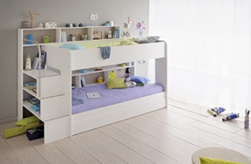 90x200 Kinder Etagenbett Weiß/grau mit Bettkasten Treppe und Geländer - 3