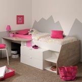Hochbett wei&szlig; / grau inklusive Schreibtisch + Kommode + Ablagefach Spielbett Kinderbett Jugendzimmer Kinderzimmer - 1