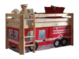 VIPACK PICOHSZG1070 Spielbett Pino mit Textilset "Feuerwehr", Ma&szlig;e 210 x 114 x 106 cm, Liegefl&auml;che 90 x 200 cm, Kiefer massiv natur lackiert - 1