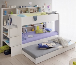 90x200 Kinder Etagenbett Weiß/grau mit Bettkasten Treppe und Geländer - 1